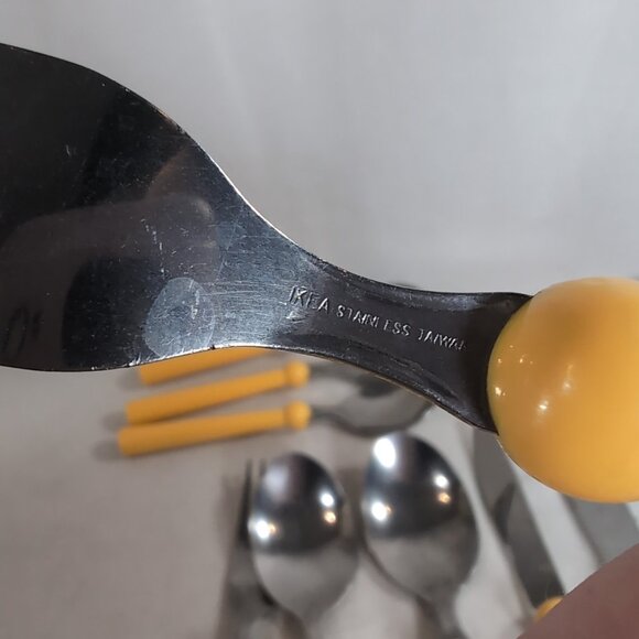IKEA 15 Lot GRAMMATIK Vintage Flatware Yellow Plastic Fork Knives Spoon Cutlery - Picture 5 of 12